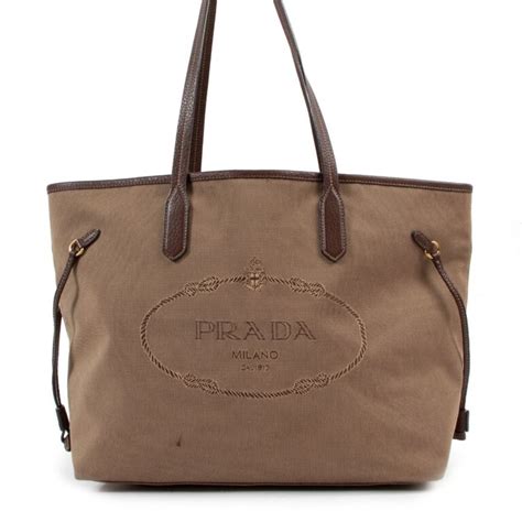 prada vintage tote bag canvas silver